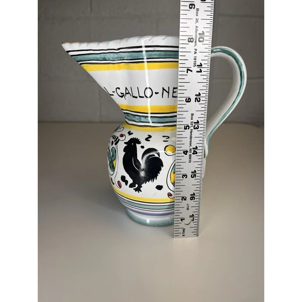 Deruta Pitcher Black Rooster Floral Jug Ristorante Gallo Nero Green Yellow Italy